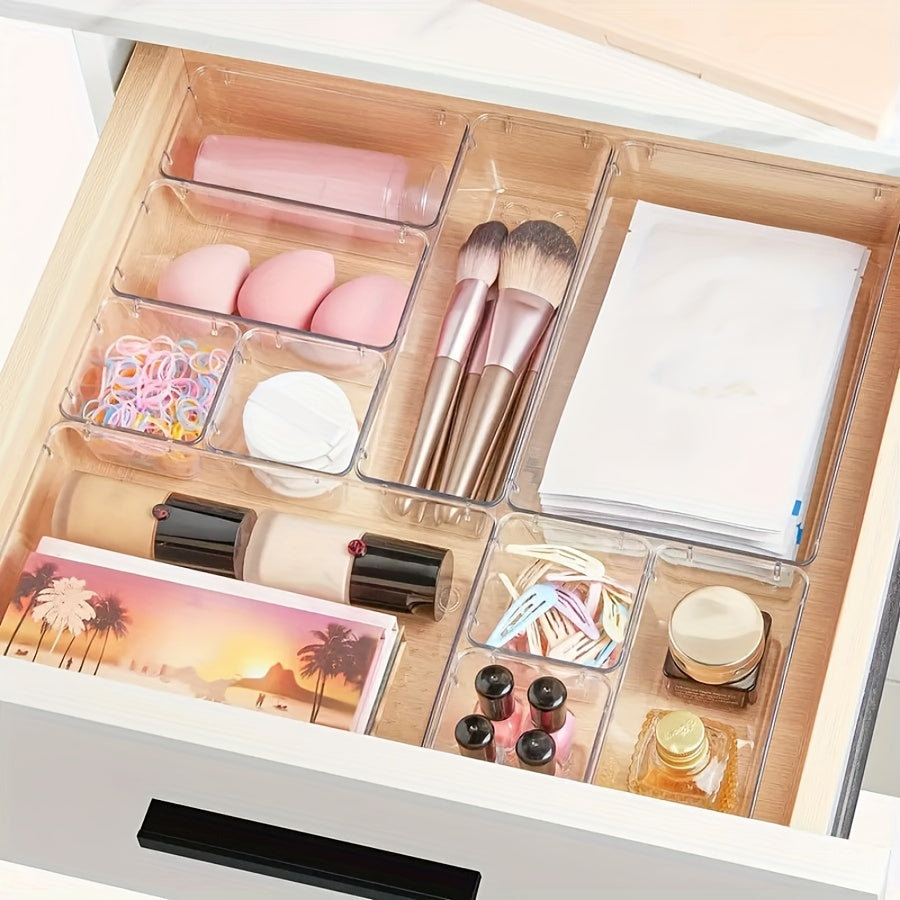 Clear Drawer Storage Box Set with 37 Pieces for Skincare and Makeup Organization