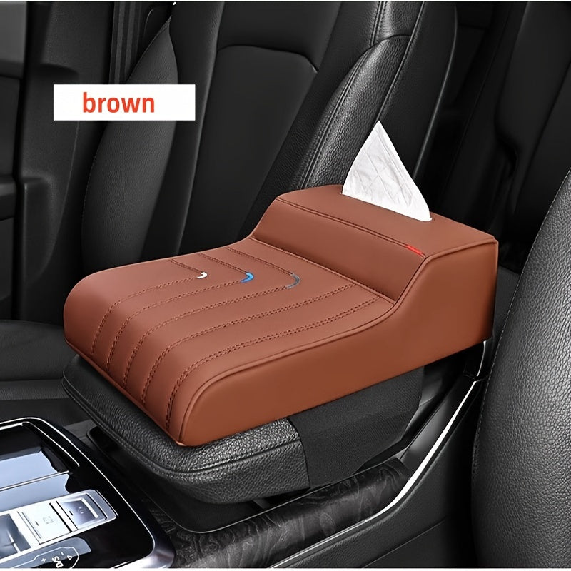 Memory Foam Car Armrest Cushion with Tissue Box Holder Black Ergonomic Support