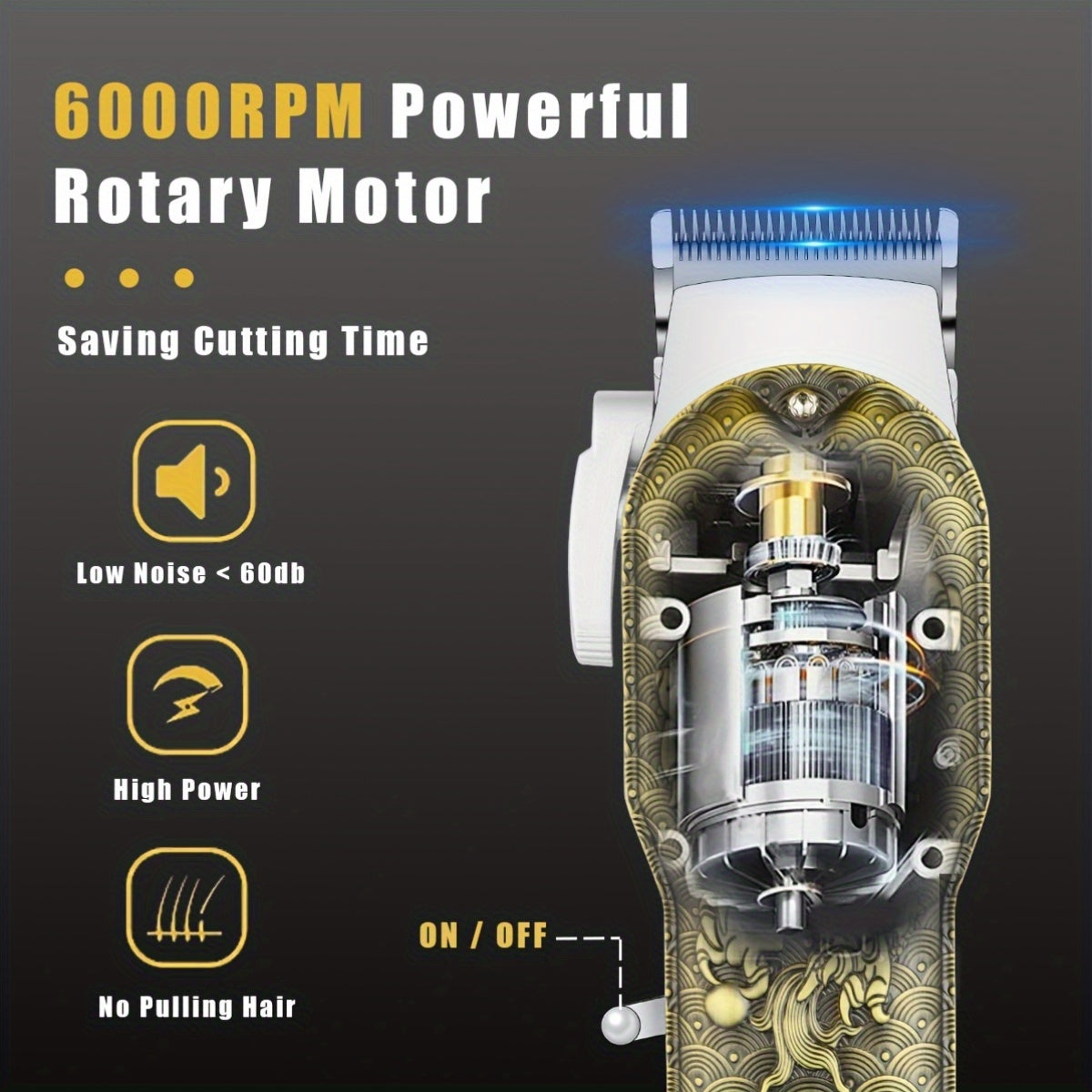 Men's Electric Hair Clipper Set Cordless USB Rechargeable Bronze Dragon