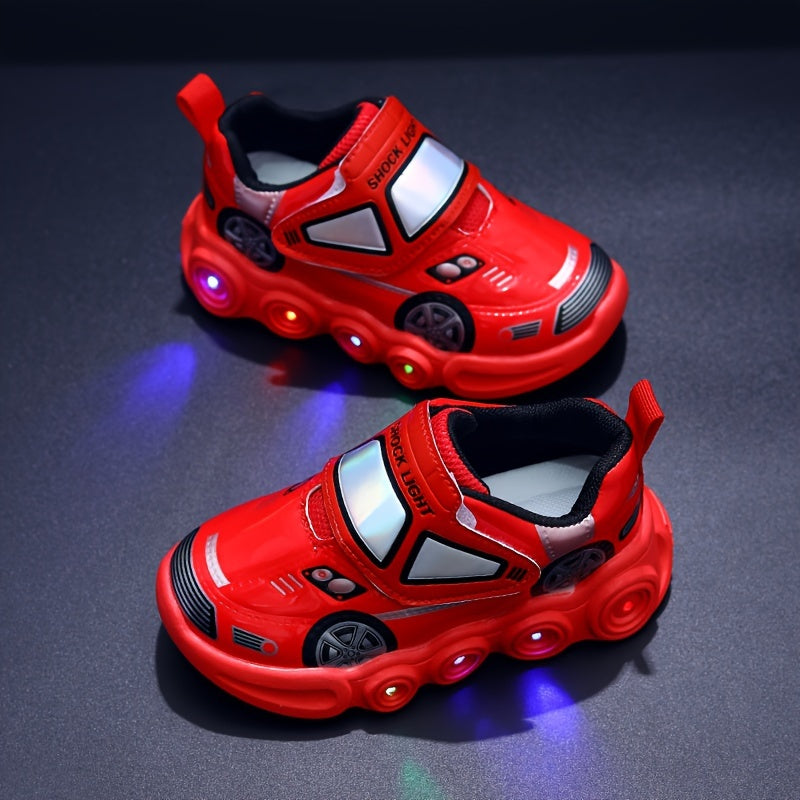 Kids LED Light-Up Sneakers Blue Red Car Design Anti-Slip Casual Sporty Shoes for Boys Girls