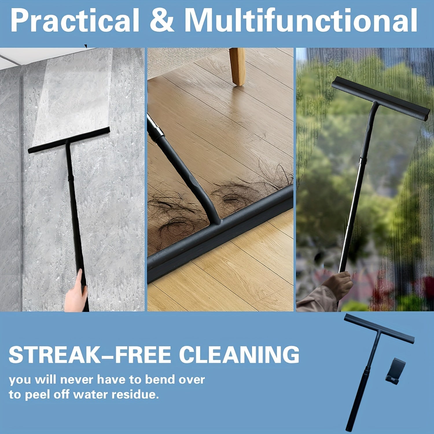 Bir qismli oynani tozalash uchun teleskopik uzatma sopi bilan oynani tozalash uchun squeegee