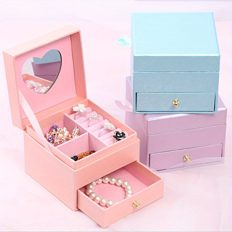 Caja de almacenamiento de joyas para mujeres con cajón para anillos, pendientes y collares