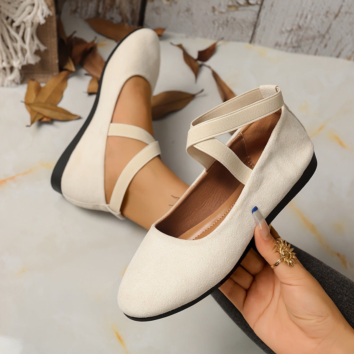 Women Vintage Slip-On Ballet Flats, Soft Fabric, Round Toe, All-Season