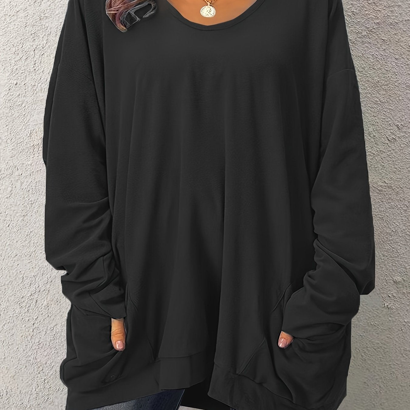 Women's Oversized Long Sleeve Pocket Sweater Solid Color Cozy Pullover