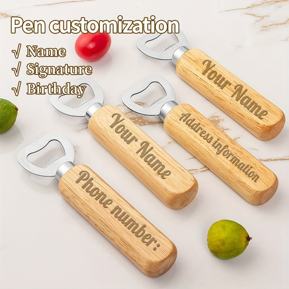 Custom Engraved Wooden Beer Bottle Opener with Stainless Steel Blade