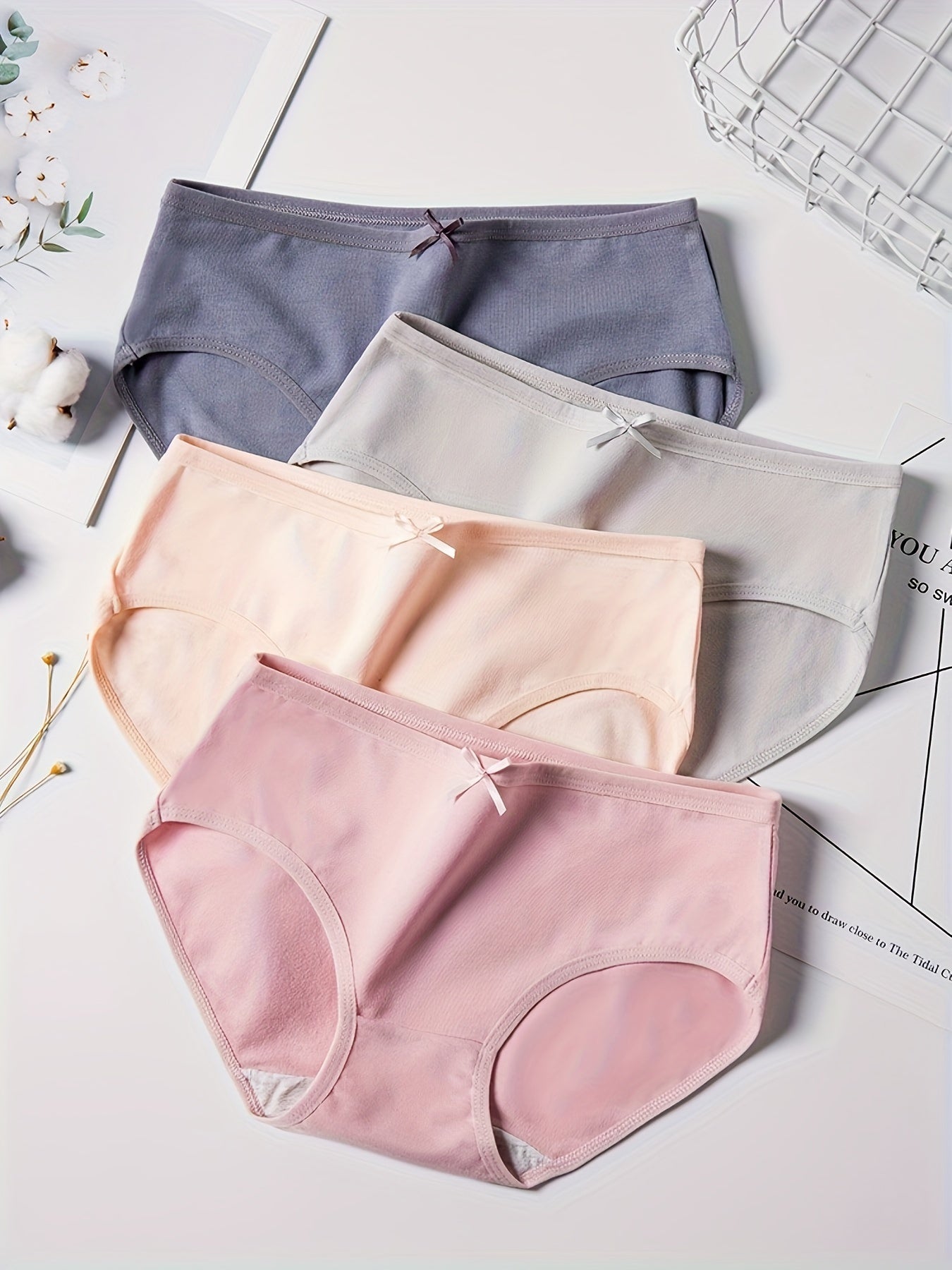 Set of 4 Women's Cotton Bow Briefs Breathable Comfortable Lingerie