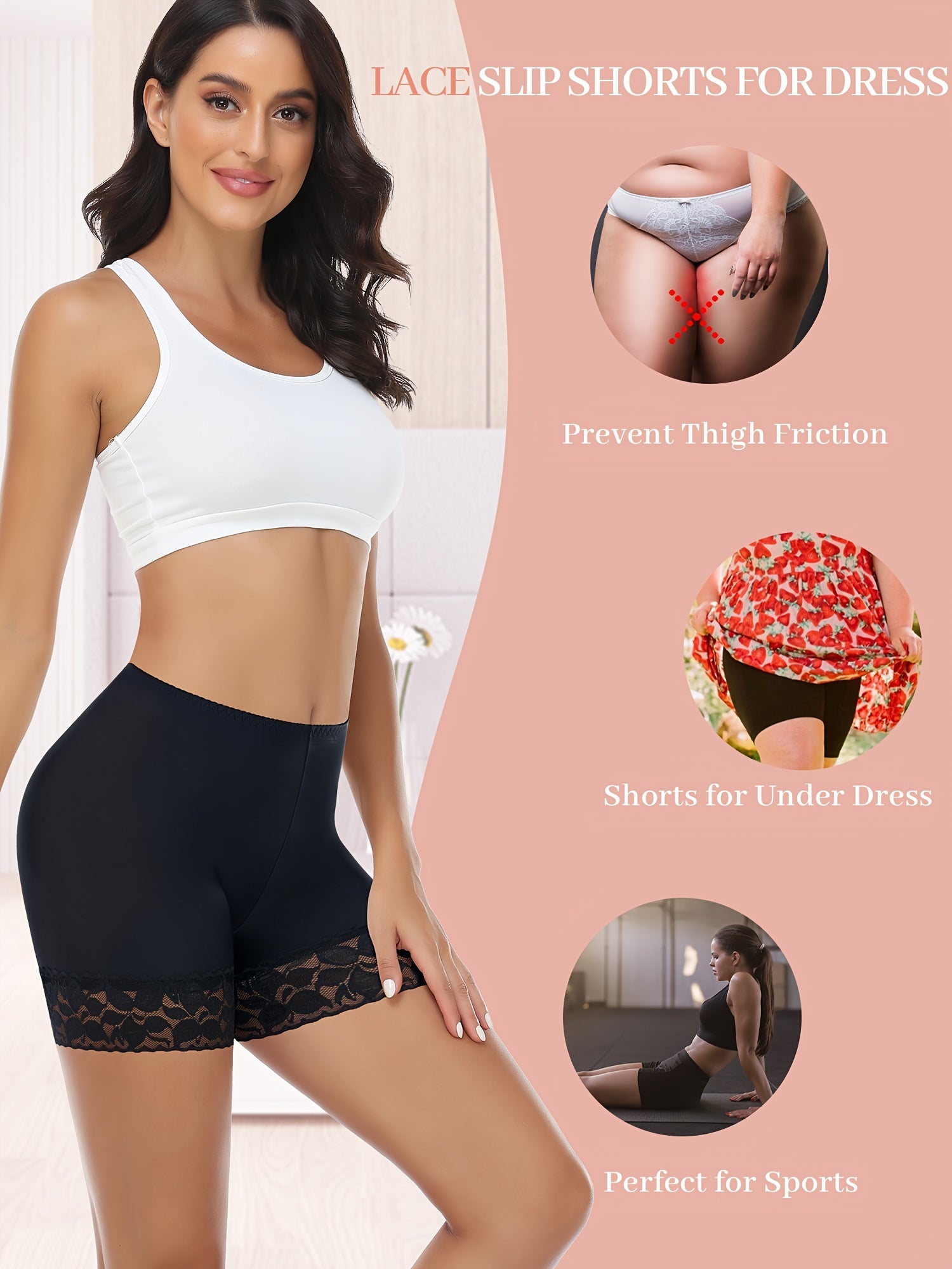 Women's Seamless Lace Boyshorts for Chafing Prevention Solid Color Nylon Spandex