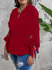 Plus Size Women's Casual Top with Solid Colors Lantern Sleeves Round Neck