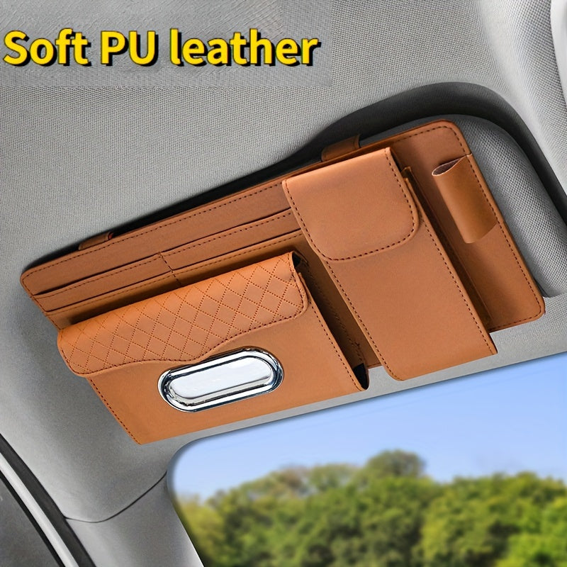 Organizador universal para visera de coche de cuero PU con soporte para tarjetas y bolígrafo