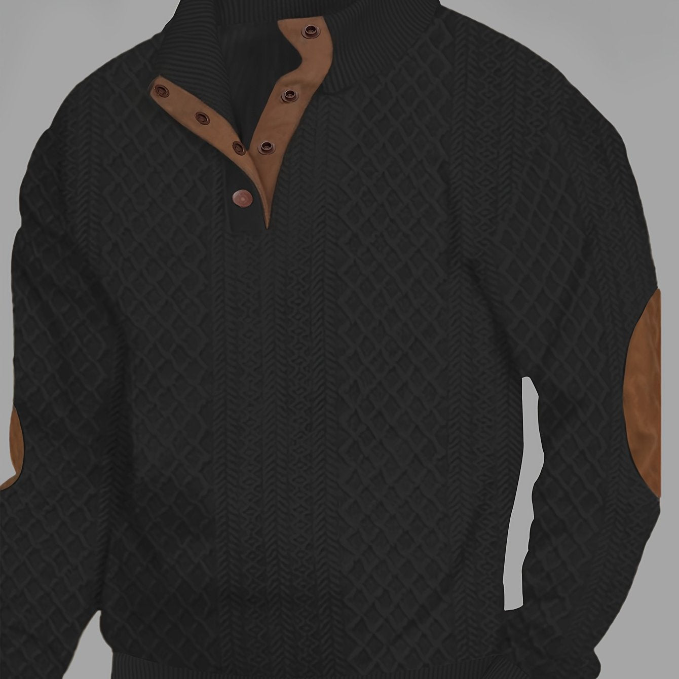 Bej rangdagi geometrik naqshli erkaklar uchun plussiz tasodifiy kardigan sviter, tugmachali old qismi. Bahor va kuz uchun mukammal. Yengil va qulay.