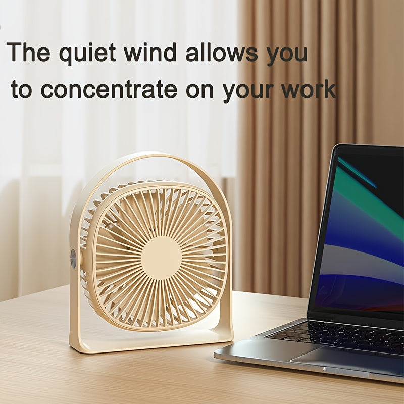 Desktop Fan with LED Light, 5-Speed, 360° Rotatable, USB Rechargeable, Portable