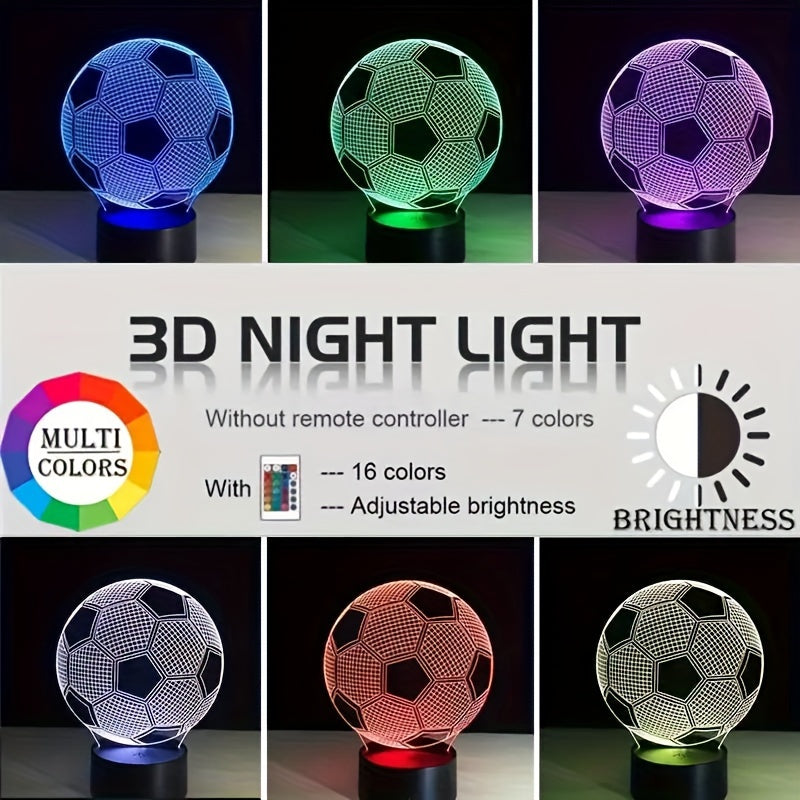 3D futbol to‘pi illuziya LED kechki chiroq, tegish bilan boshqariladigan geometriy shakli, USB bilan quvvatlanadi, bolalar va sport ixlosmandlari uchun
