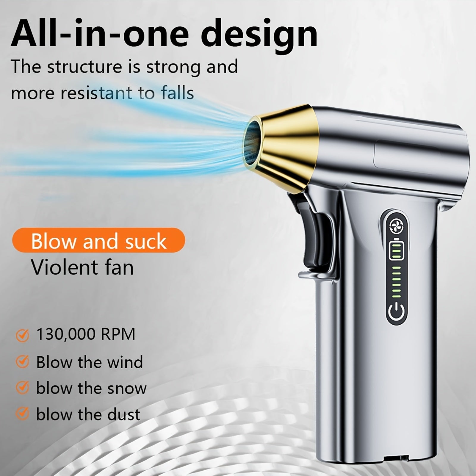 Portable Handheld Electric Blower with 130,000 RPM Brushless Motor USB Rechargeable for Dust Snow Leaves