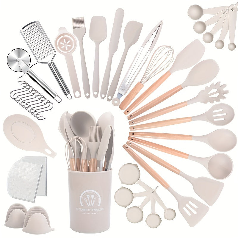 43-Piece Silicone Kitchen Utensil Set Non-Stick Heat Resistant Tools with Stainless Steel Handles