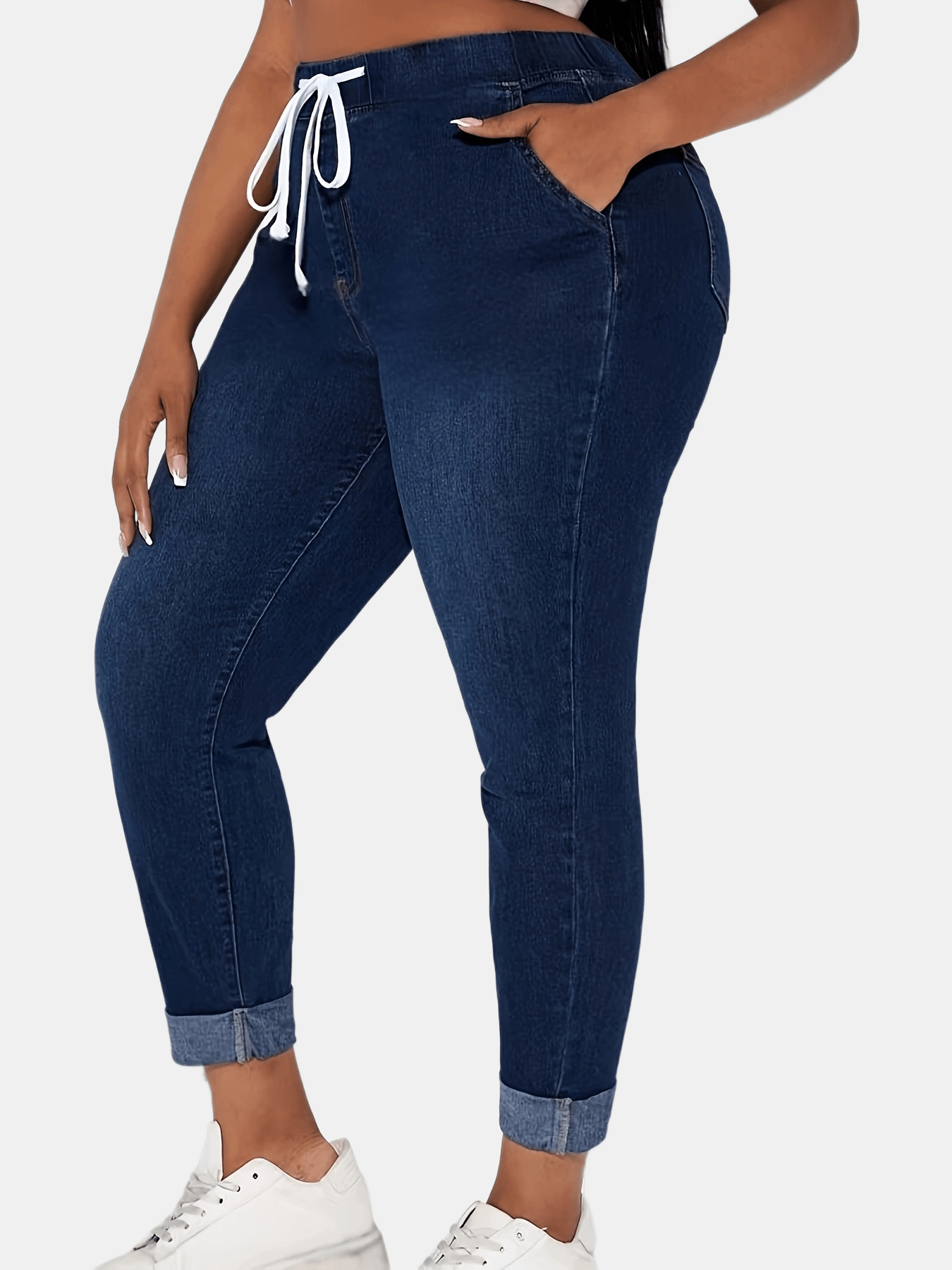 Plus Size High Waist Skinny Denim Jeans for Women Stretch Cotton Solid Color All Season