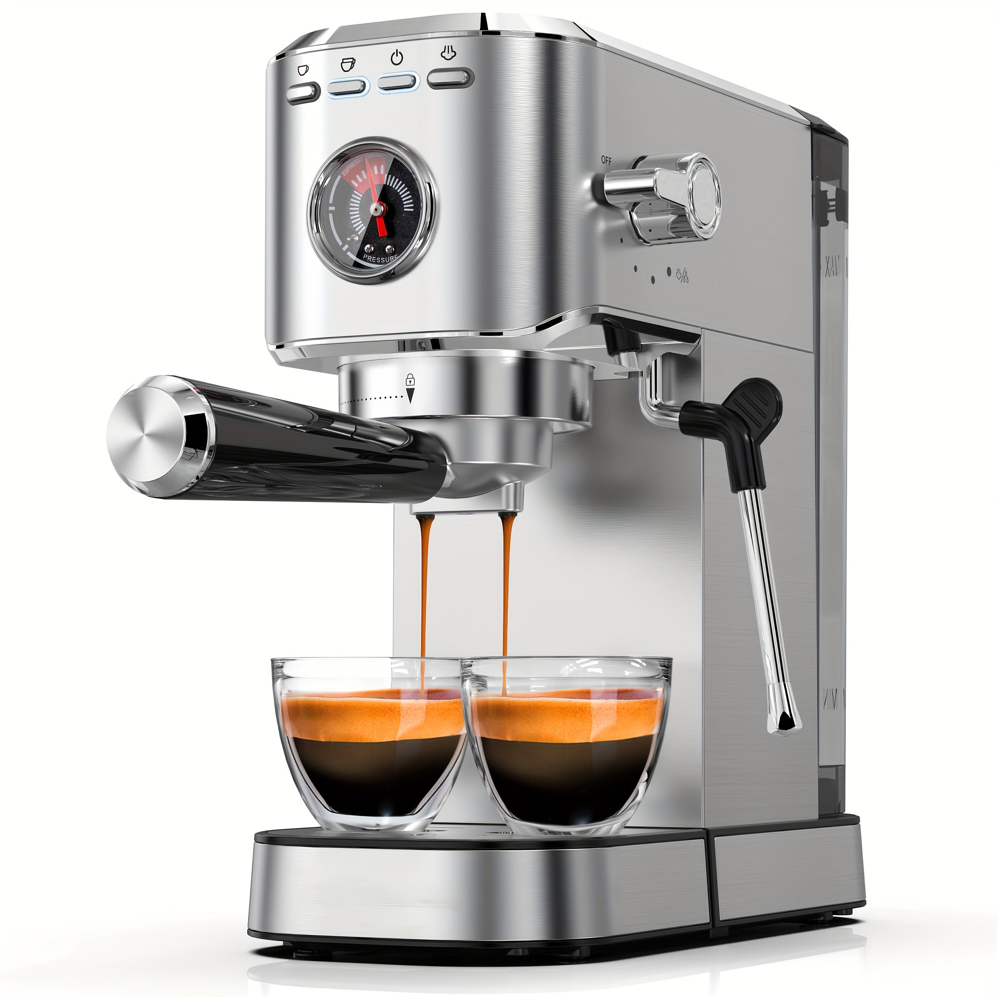 Stainless Steel Espresso Coffee Maker with 20 Bar Pump Digital Touch Screen Milk Frother for Home Office RV