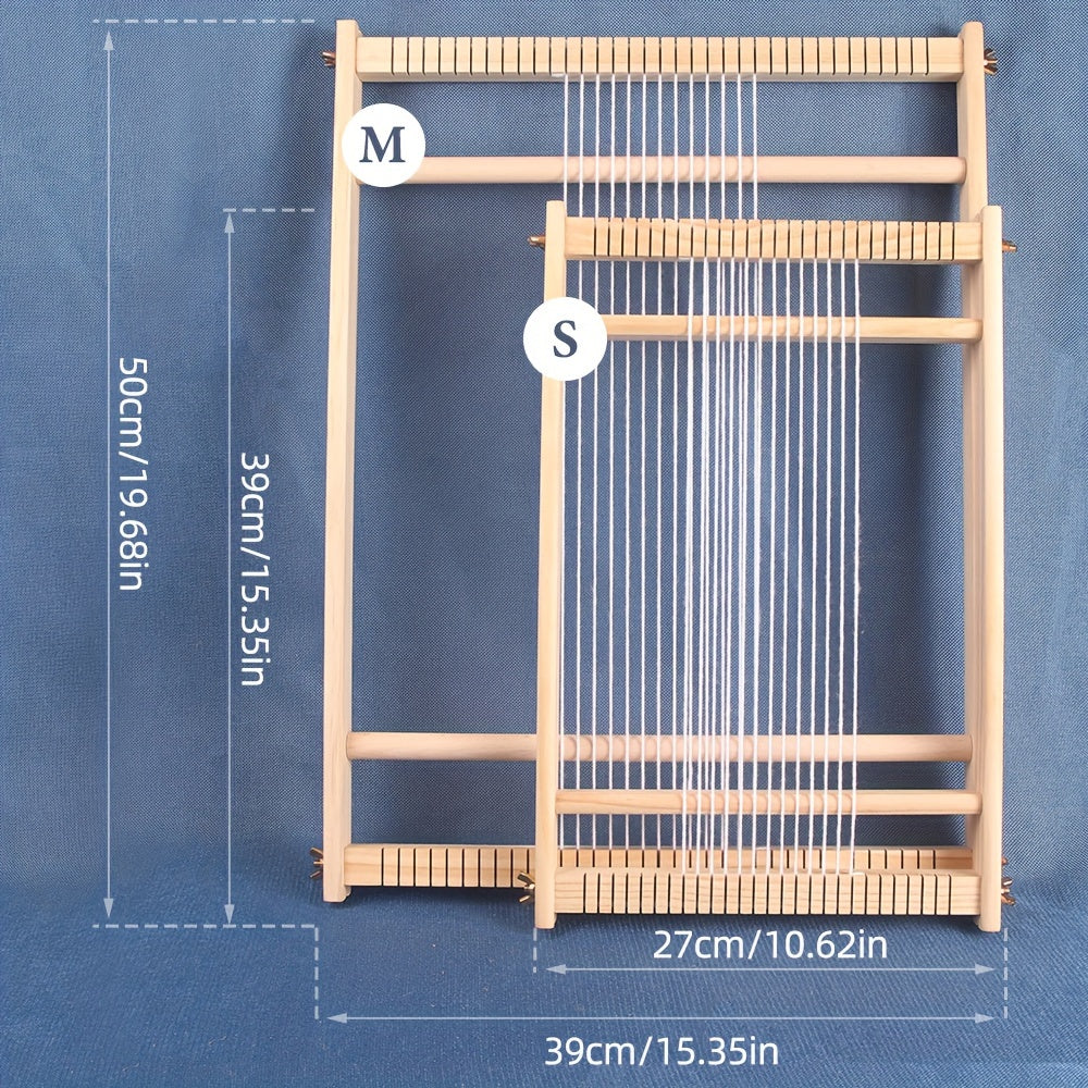 Handmade Wooden Weaving Loom Kit for DIY Tapestries and Carpets in Khaki