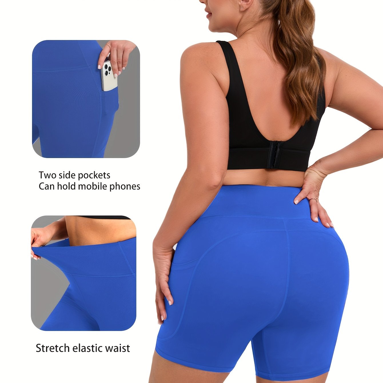 Women's Plus Size High-Waisted Yoga Shorts with Pockets Breathable Slim Fit