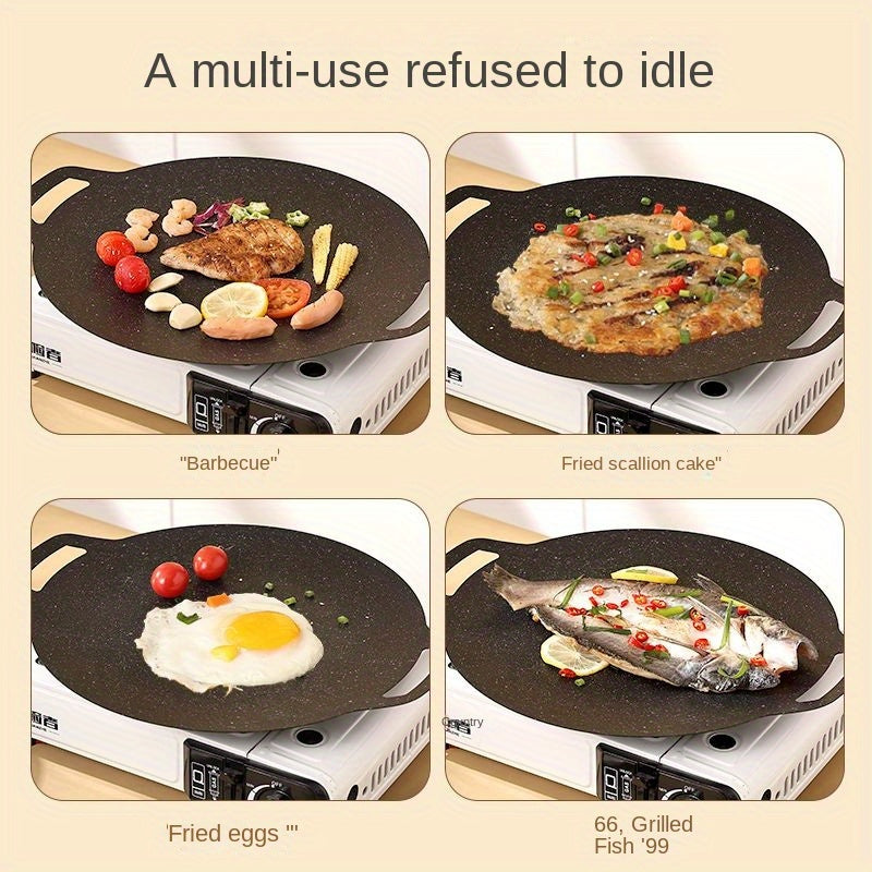 Cast Iron Grill Pan for Outdoor Camping and BBQ Non-Stick Stovetop Gas Grill