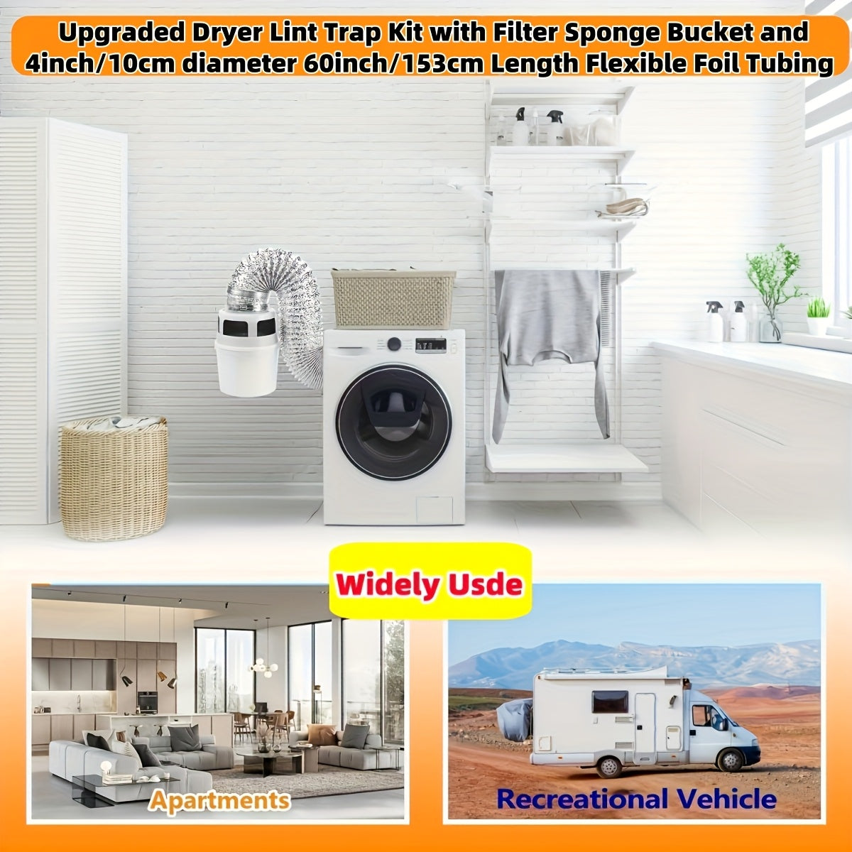 60-Inch PVC Dryer Vent Kit with Lint Trap and Filter Sponge