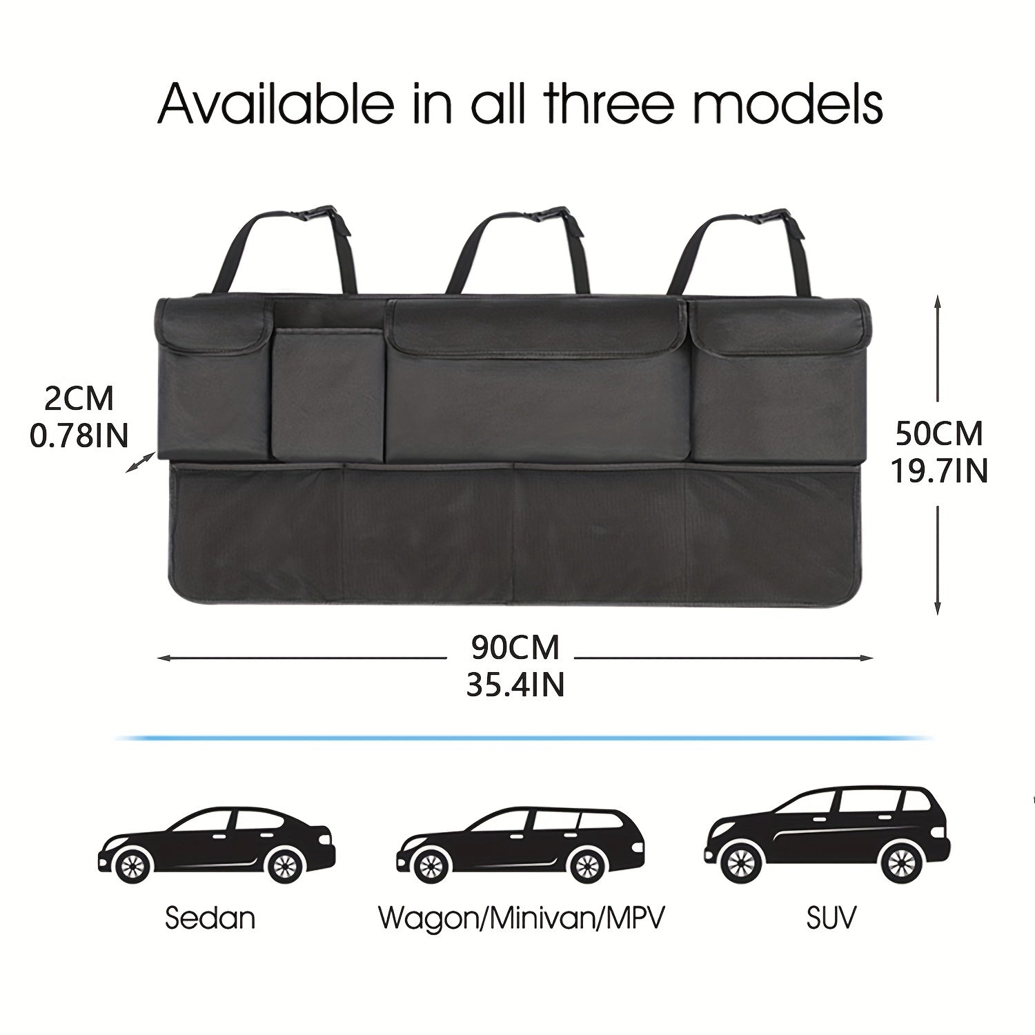 Organizador de maletero de coche negro, almacenamiento colgante con 8 bolsillos