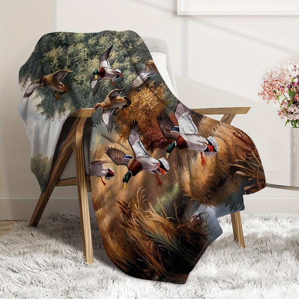 Duck Hunting Pond Flannel Throw Blanket Hypoallergenic All-Season Travel Camping Polyester