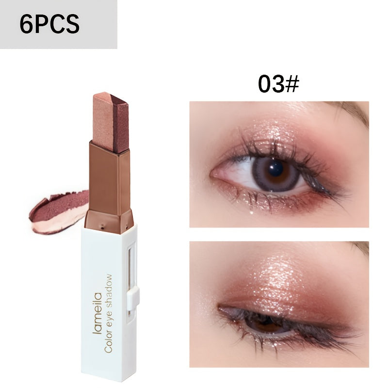6pcs Gradient Eye Shadow Stick Set for Beginners, Fade-Resistant, Dual Color