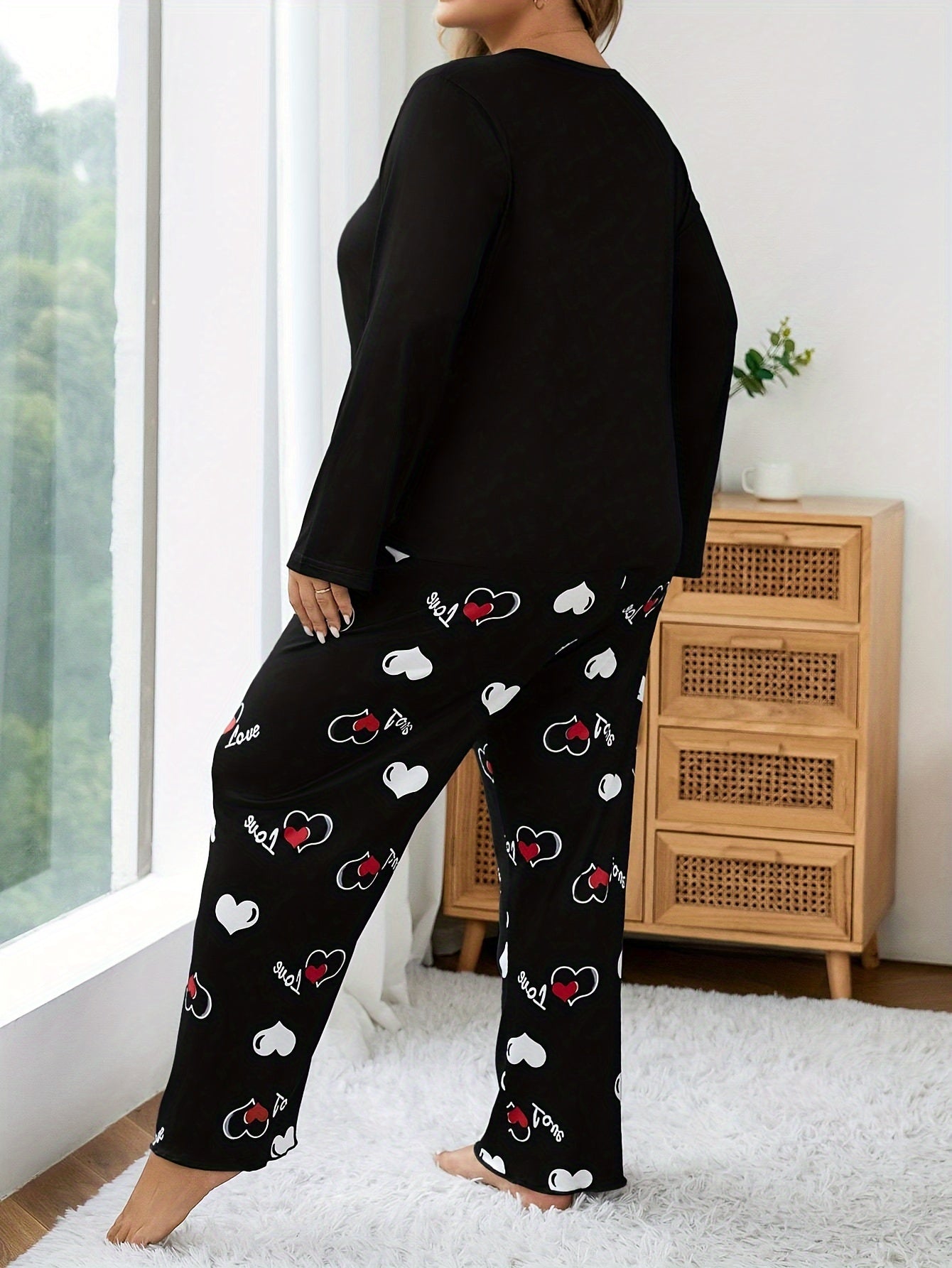 Women's Pajama Set Long Sleeve Heart Print Knit Polyester All-Season Sleepwear