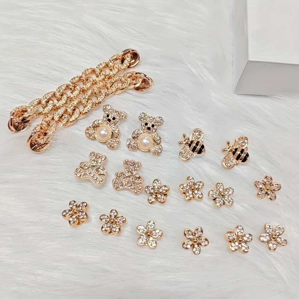 18 Pcs Fashion Chain Shoe Charms Creative Street Style DIY Shoe Accessories Sandal Toe Decorations