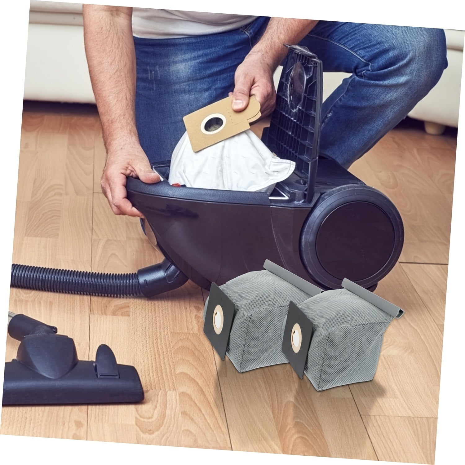 Washable Vacuum Dust Bags Set of 2 Grey Non-Woven Fabric 11x10cm for Compatible Vacuum Cleaners