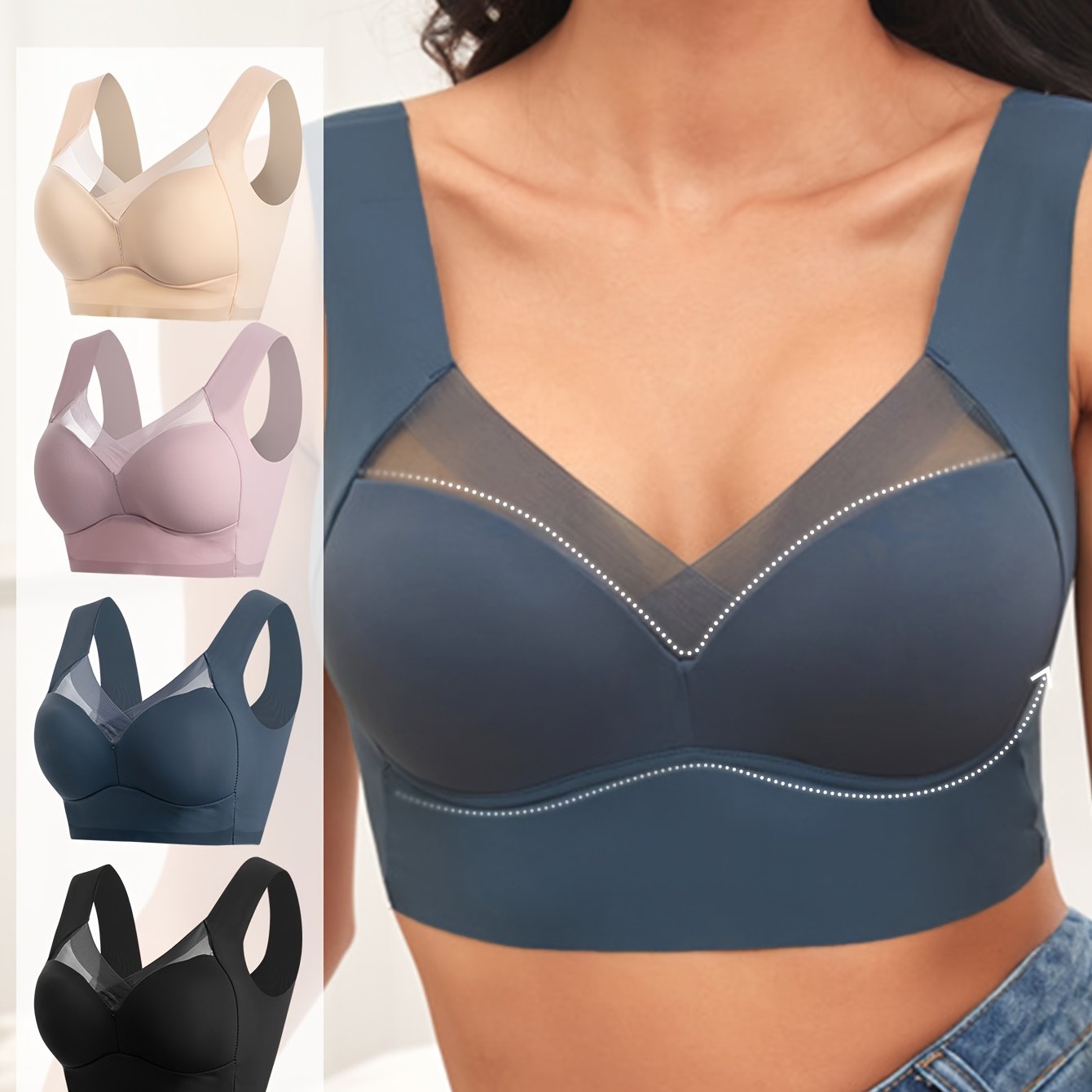 Women's Seamless Wireless Bra Set 4 Pack Non-Padded Comfortable Stretchy