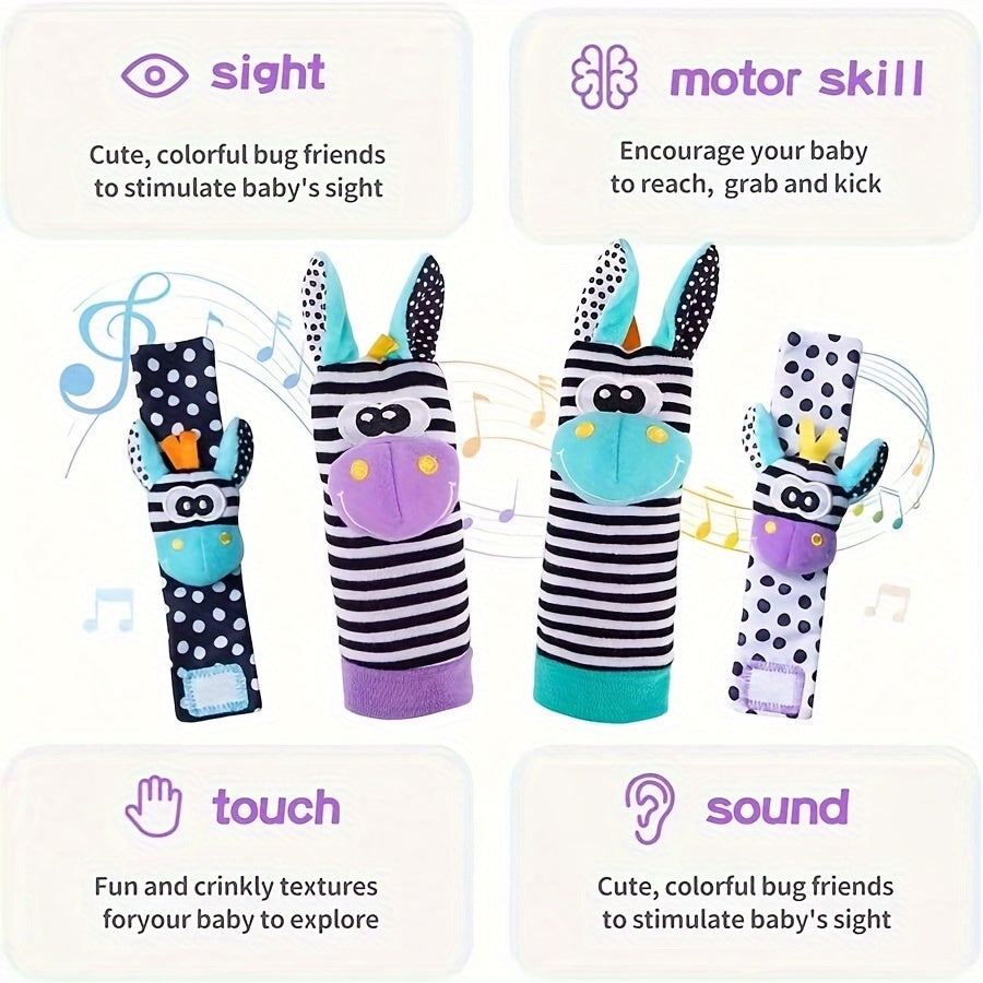 Set of 2 or 4 Baby Toys Animal Wrist Rattle and Foot Find Socks for Newborns