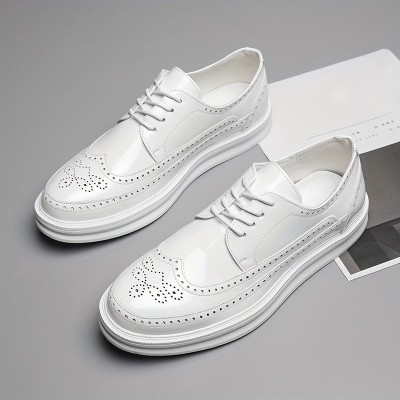 Men's White Block Shoes with Thick Sole Lace-Up Round Toe All-Season Casual Business Wedding Office