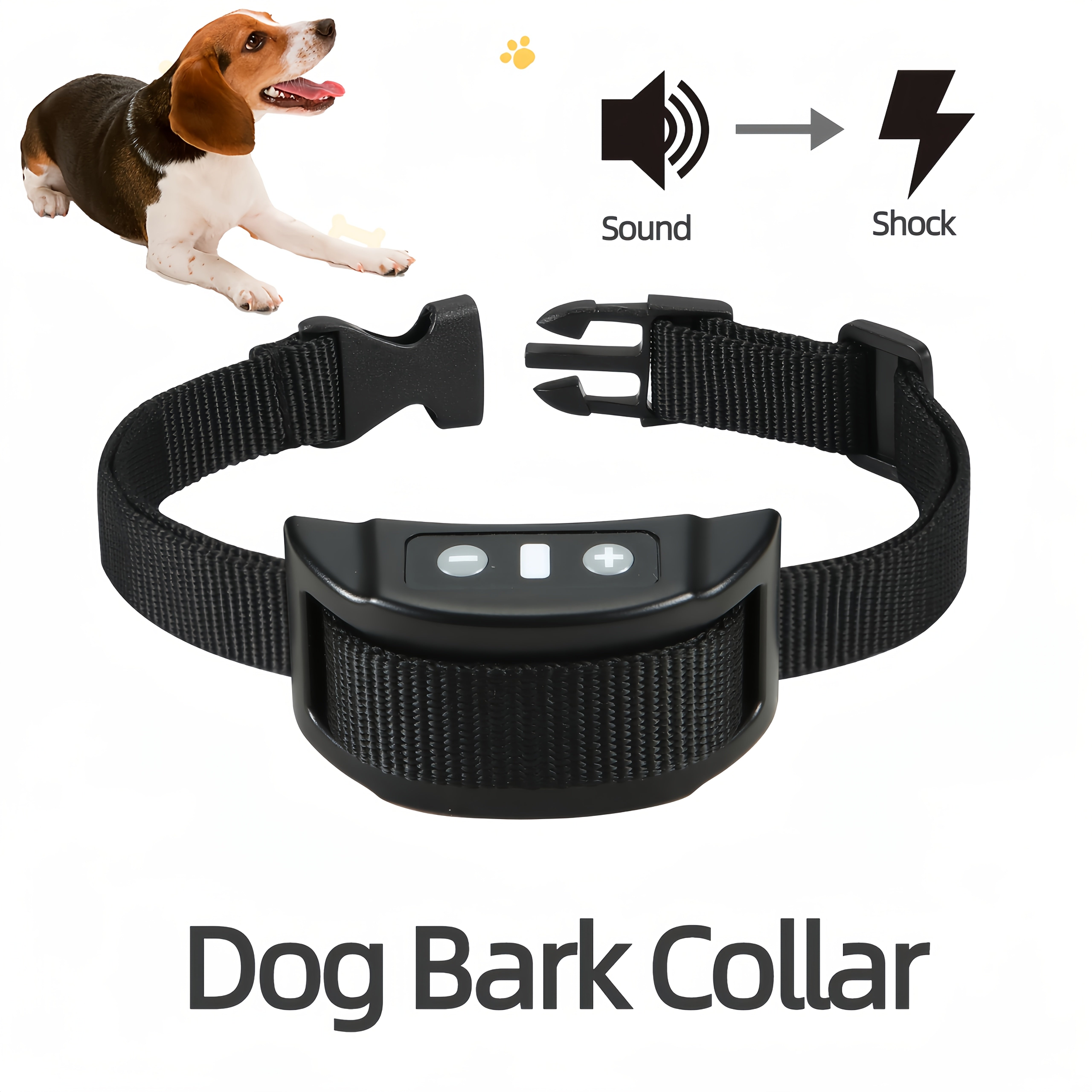 Nylon Dog Bark Control Collar with Rechargeable Lithium Battery and Adjustable Strap