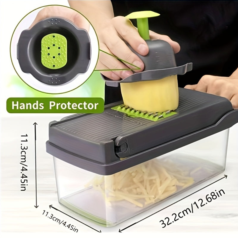 16-In-1 Vegetable Chopper Manual Slicer Dicer with Container and Drain Basket