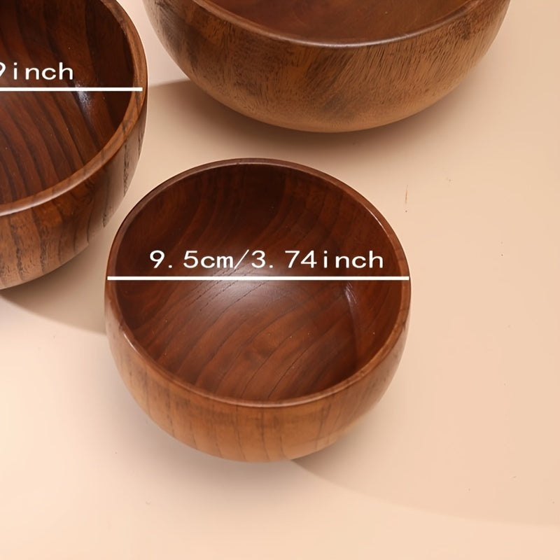 Wooden Bowl for Rice Soup Noodles Durable Indoor Outdoor Anti-Scald Kitchen Tableware