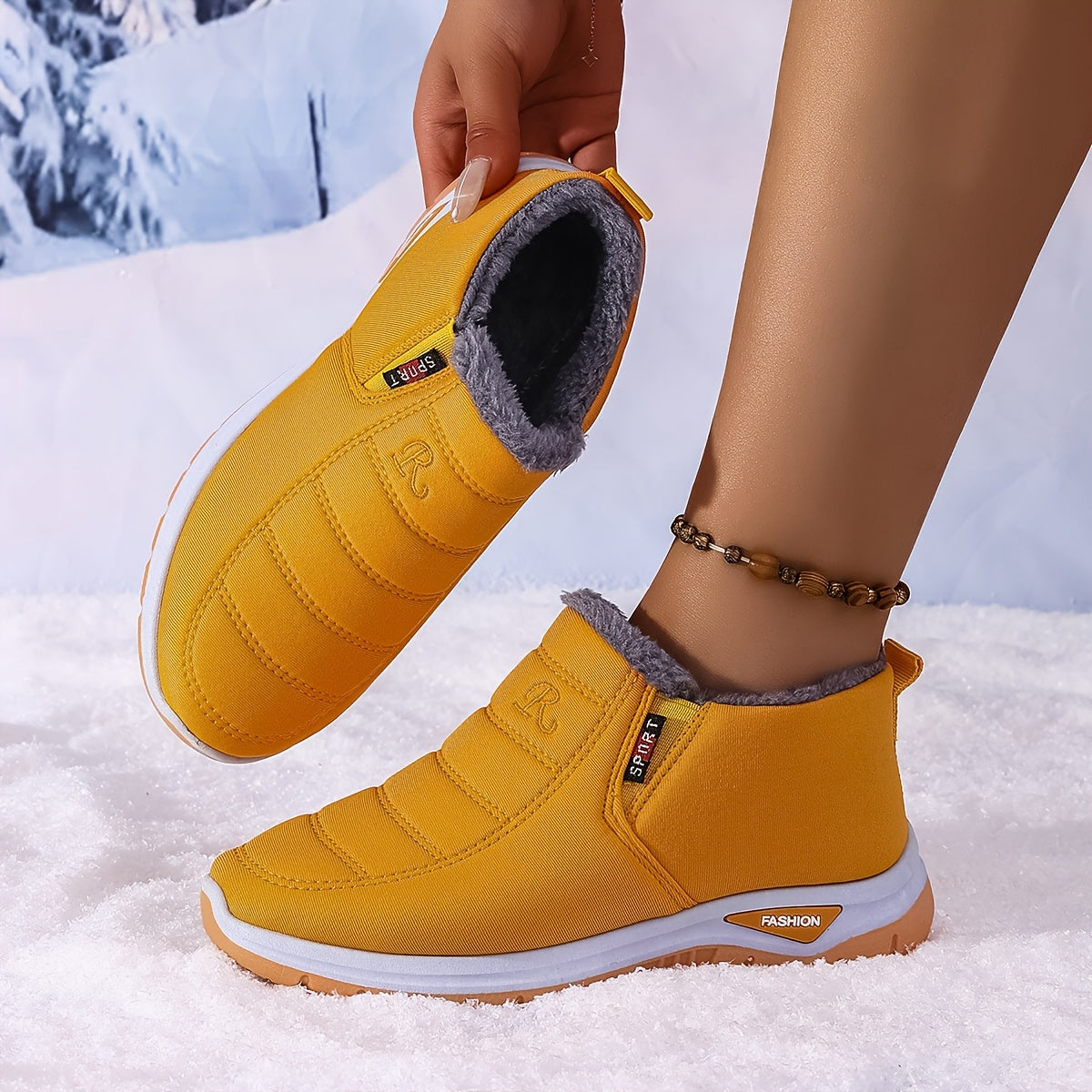 Women's Fleece-Lined Ankle Boots Lightweight Winter Hiking Shoes Black