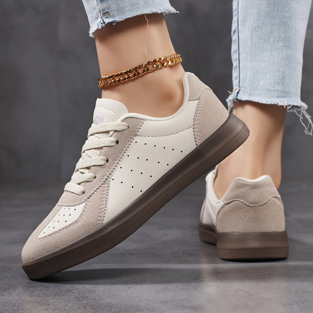 Women's Retro High-Top Sneakers Synthetic Cover Upper Casual Shoes Black/White Beige