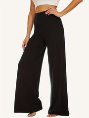 Plus Size Wide Leg Pants Women High Waist Stretchy Polyester Spring Fall