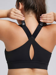 Women's High-Impact Sports Bra with Zipper Molded Cross-Back Polyester Elastane