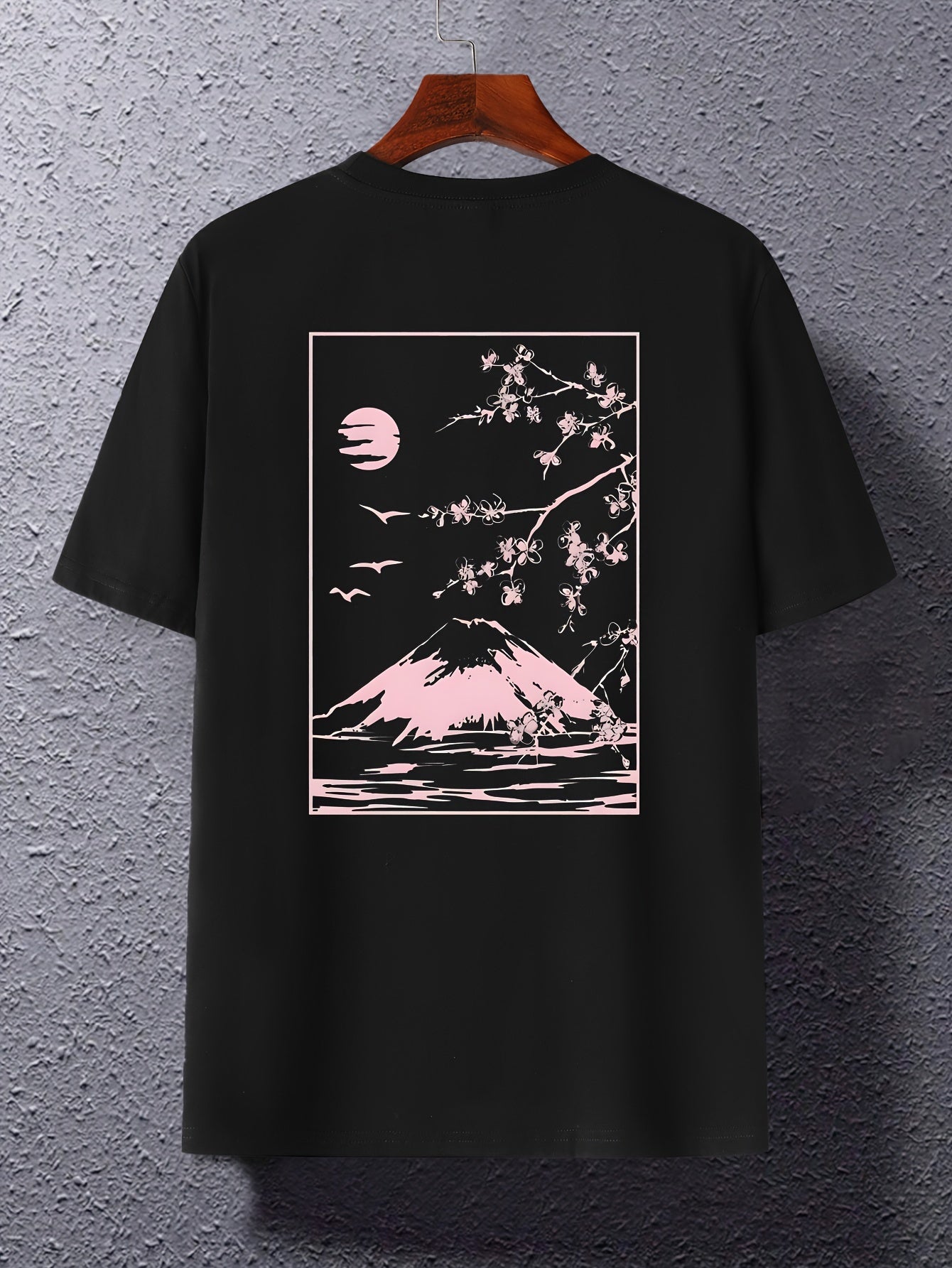 Men's Casual T-Shirt with Mount Fuji Japanese Print Breathable Polyester Plus Size