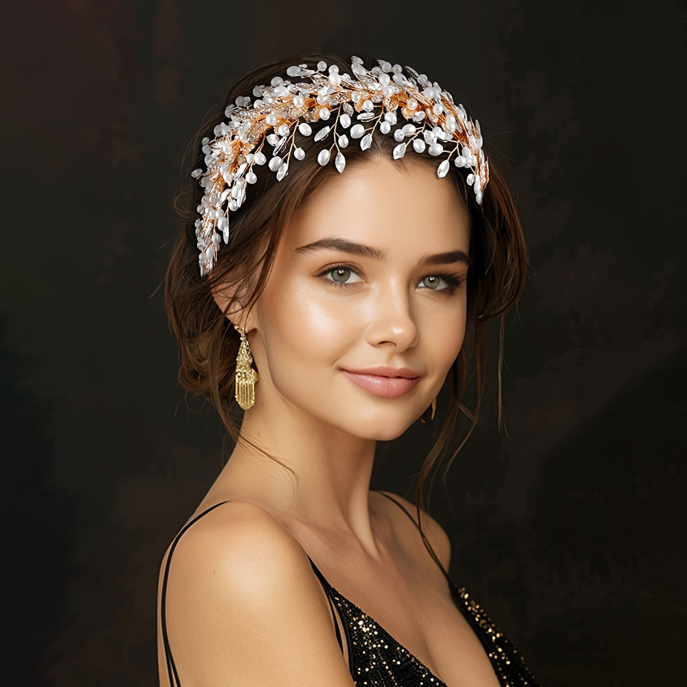 Vintage Bridal Headband with Rhinestones and Sequin Accents for Weddings and Formal Events