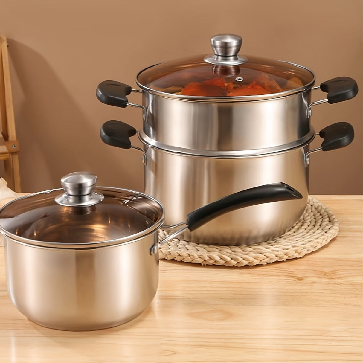 Stainless Steel Stockpot with Steamer Insert for Soups Stews and Seafood