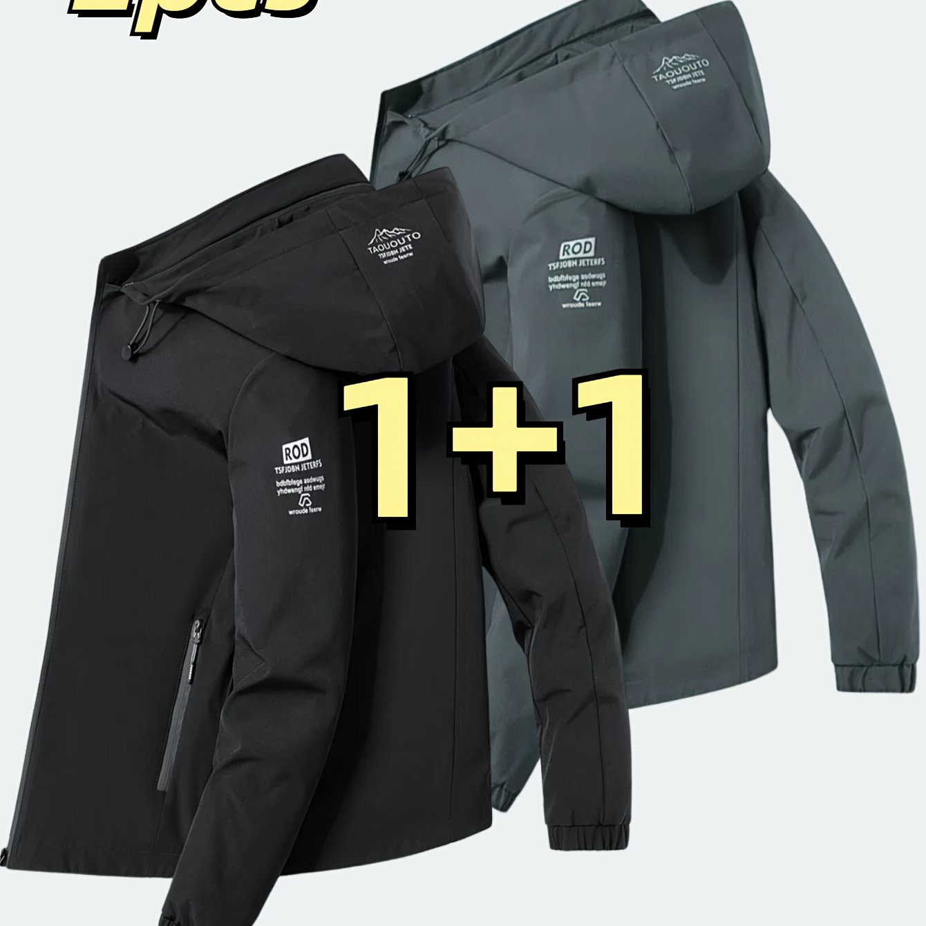 Erkaklar uchun shamol o'tkazmaydigan kapüşonli kurtka, tasodifiy koreys uslubida "Tashqi sarguzasht" tikuv bilan, qora va kulrang ranglarda mavjud.