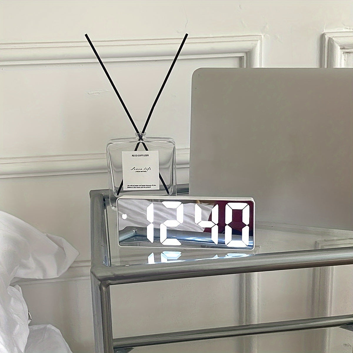 LED Mirror Alarm Clock with Digital Display and USB Charging for Bedroom or Office