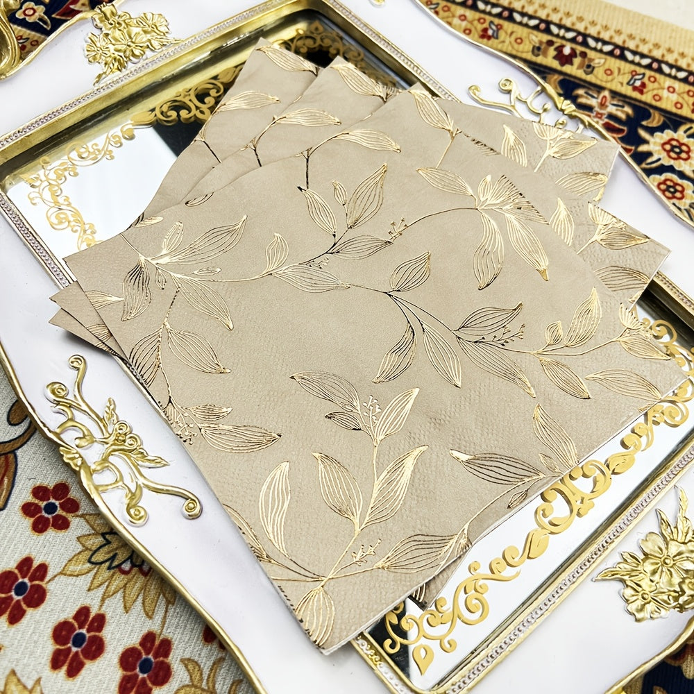 Set of 20 Gold Leaf Pattern Square Paper Placemats 33cm Disposable Table Mats