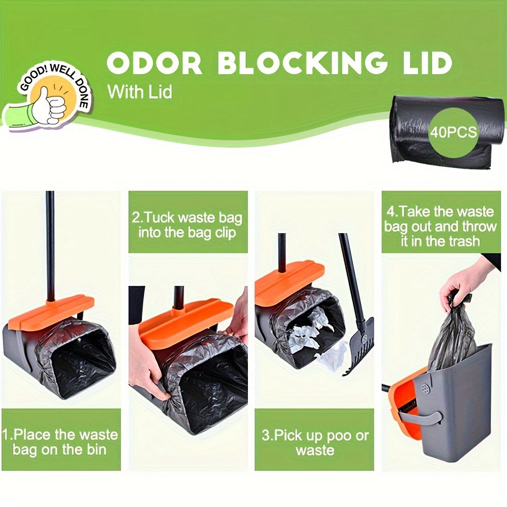 Kuchli it chiqindilarini yig'ish uchun uzun tutqichli to'plam, kichik va o'rta zotlar uchun