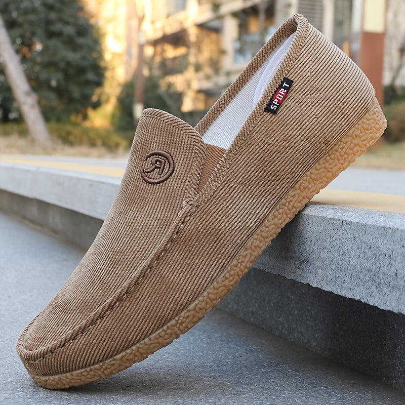 Mocasines beige para hombre de pana con forro de malla transpirable y suela antideslizante para uso exterior y casual