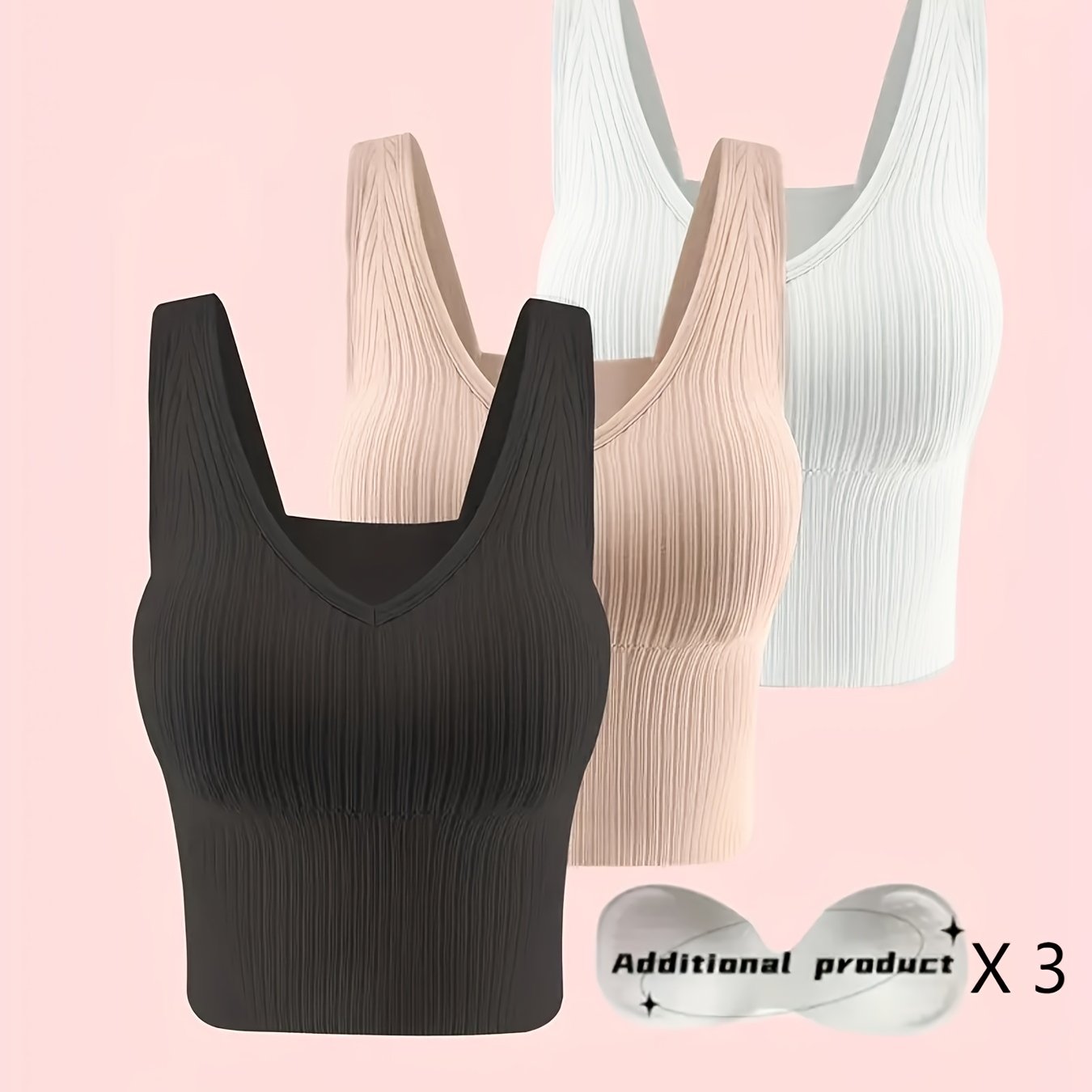 Women's Ribbed Tank Top with Wireless Vest Bra and Detachable Chest Pads