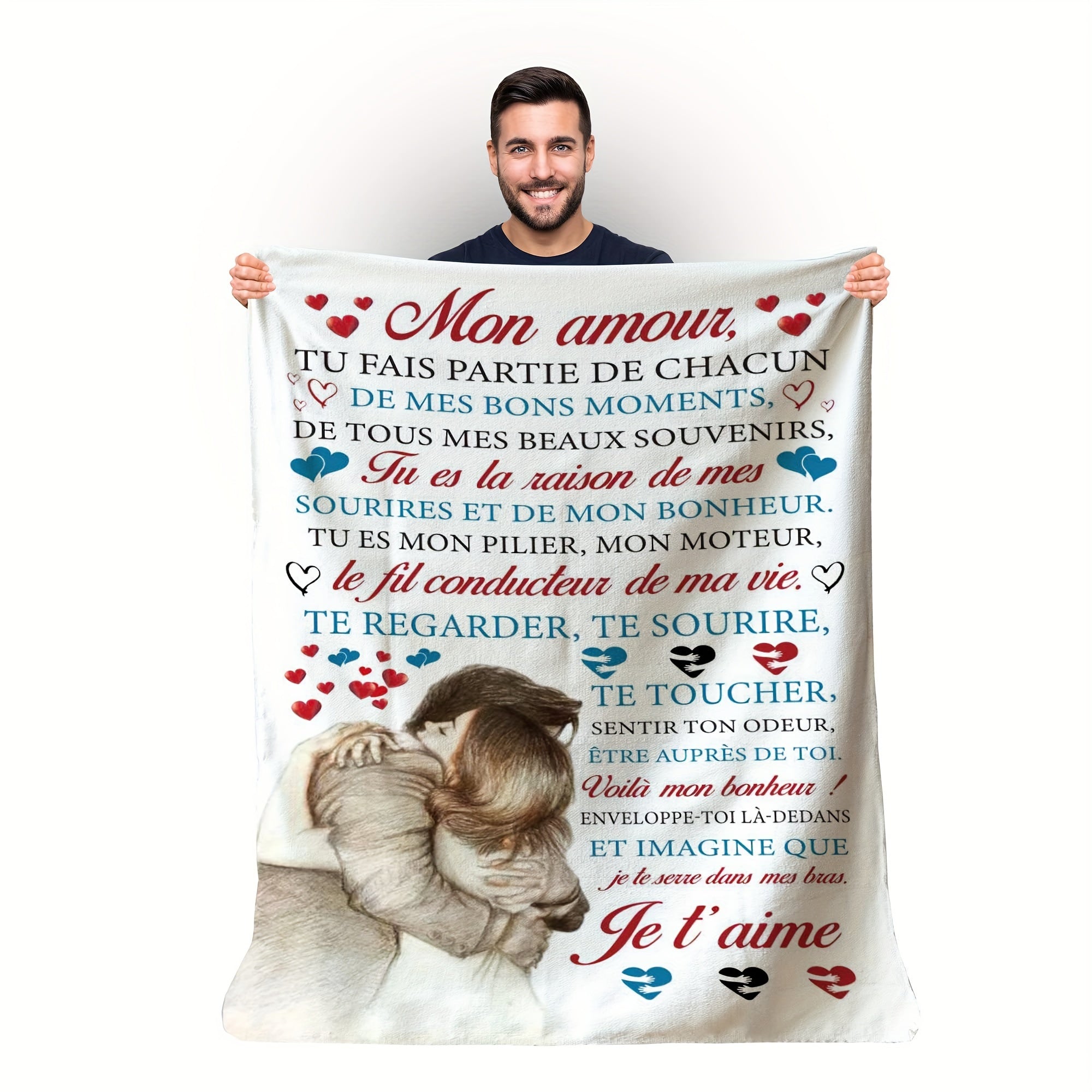 French Love Letter Print Flannel Fleece Throw Blanket Soft Cozy All-Season Bed Sofa Camping Travel
